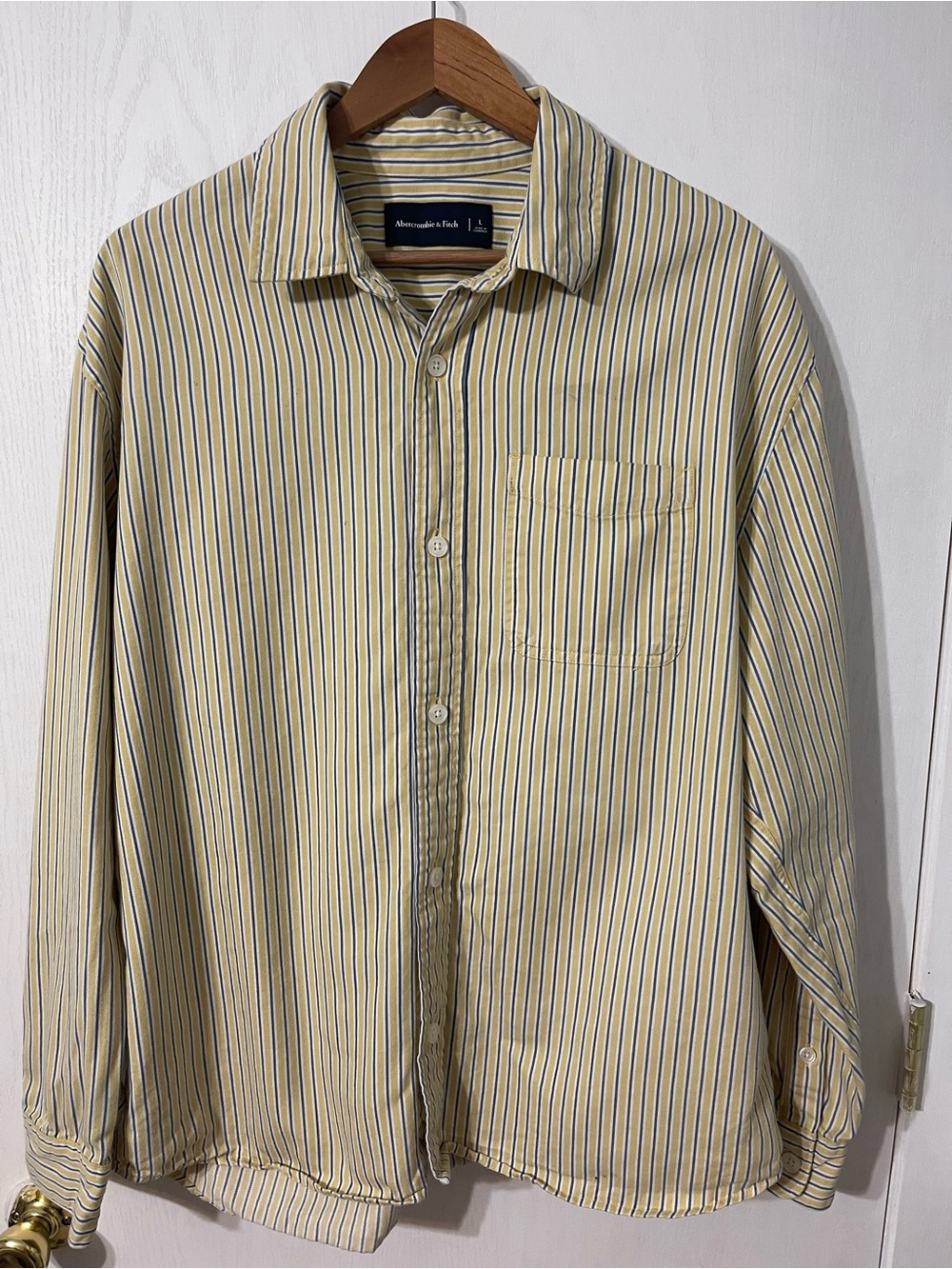 Abercrombie & Fitch Men’s L Yellow Striped Button-Down Shirt with Navy & White